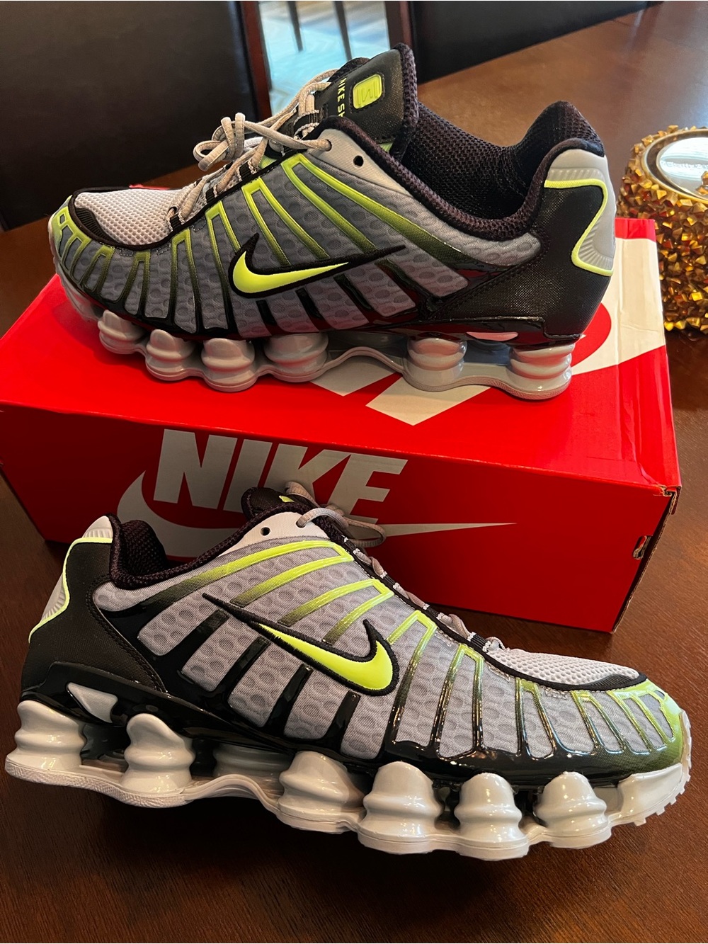 Nike Shox Running Sneakers - Gray with Neon Yellow Accents - Picture 3 of 5